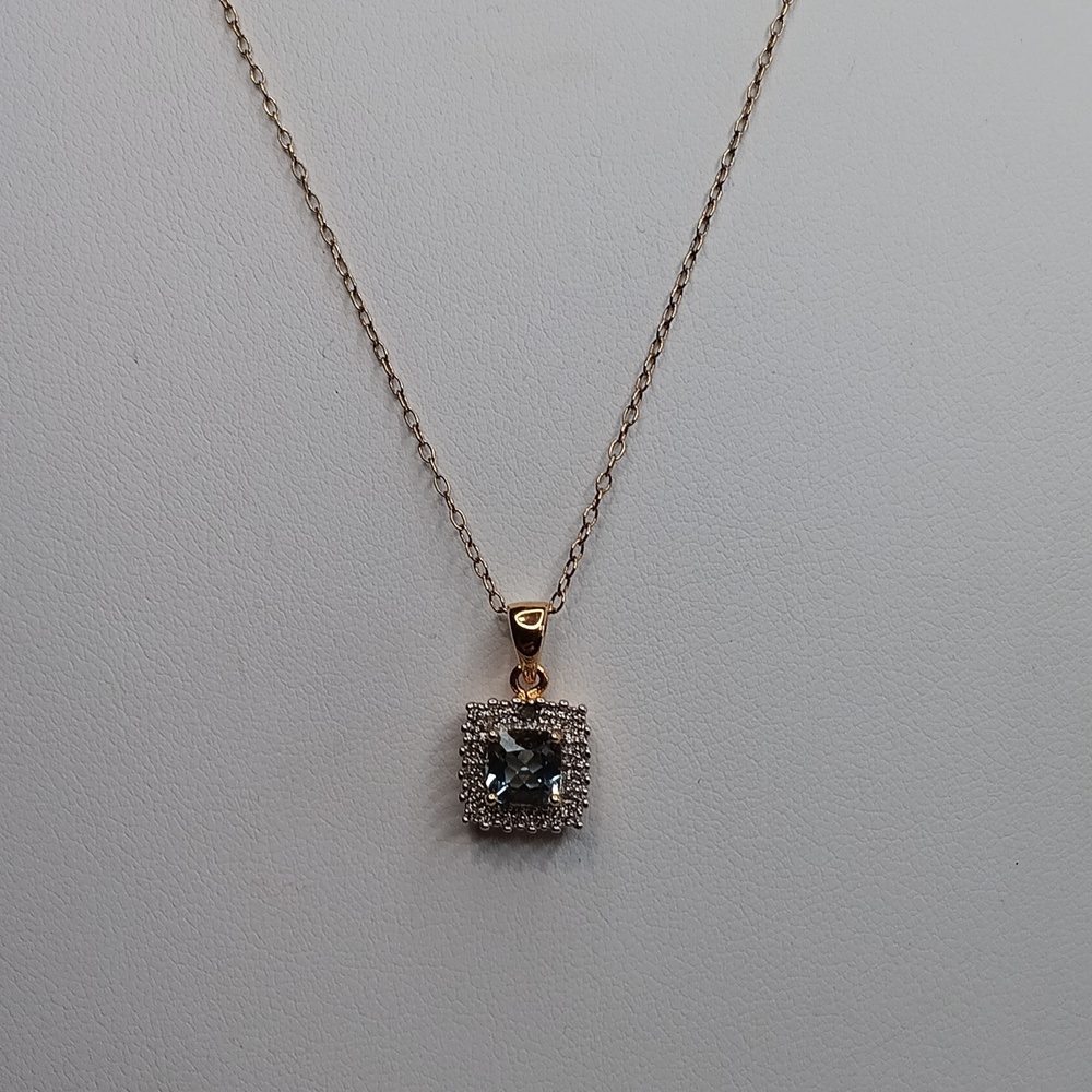JBX Sterling Vermeil Blue Topaz Diamond Pendant Necklace 18" Long